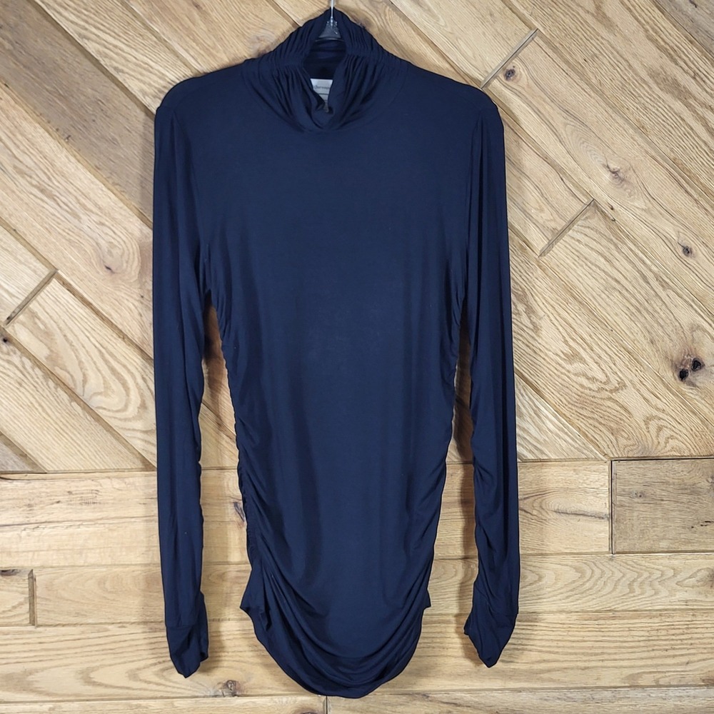 Soft Surroundings Turtleneck Top Womens M Ruched Long Sleeve Black